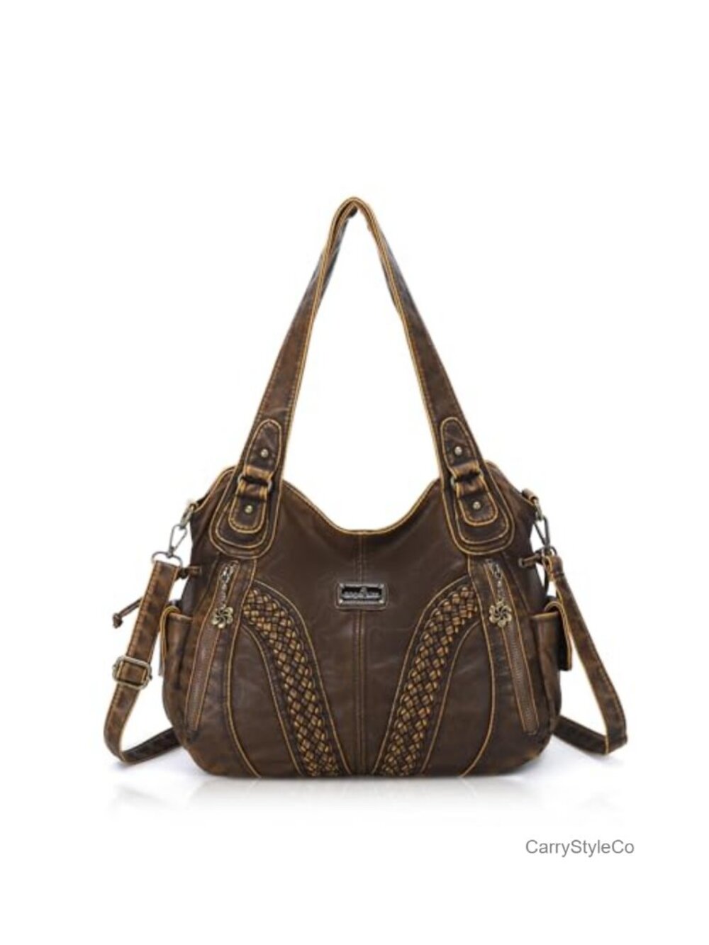 Women's Washed Vegan Leather Tote Bag, Top Handle Hobo Shoulder Bag with